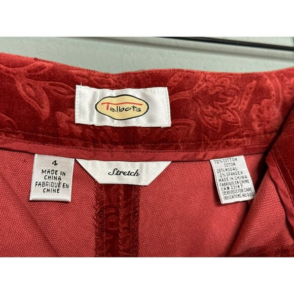 VTG Talbot's Women's 4 Red Velvet Printed Floral Stretch Retro Bootcut Mid-Rise - Picture 10 of 11